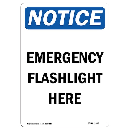 Signmission Safety Sign, OSHA Notice, 24" Height, Rigid Plastic, Emergency Flashlight Here Sign, Portrait OS-NS-P-1824-V-11839